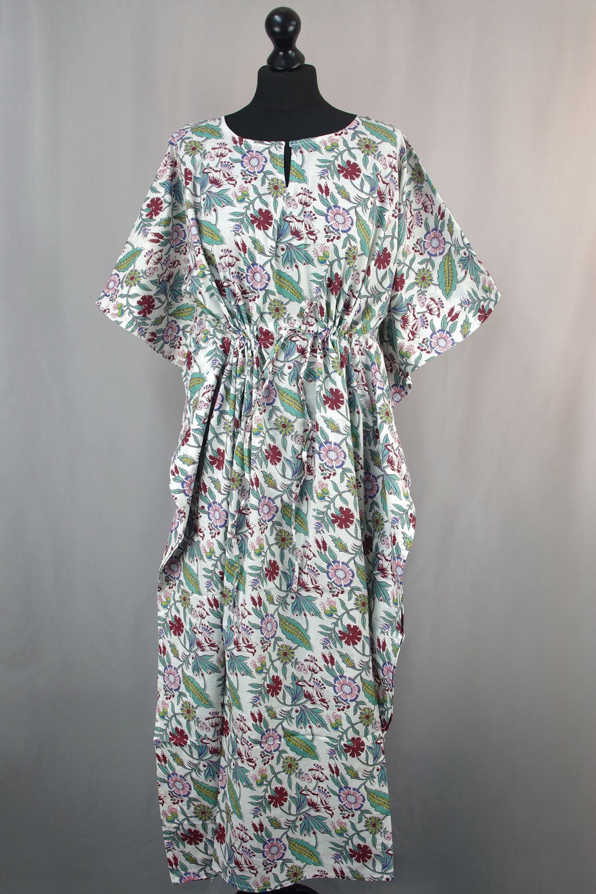 Cotton Long Kaftan - White Summer Bloom