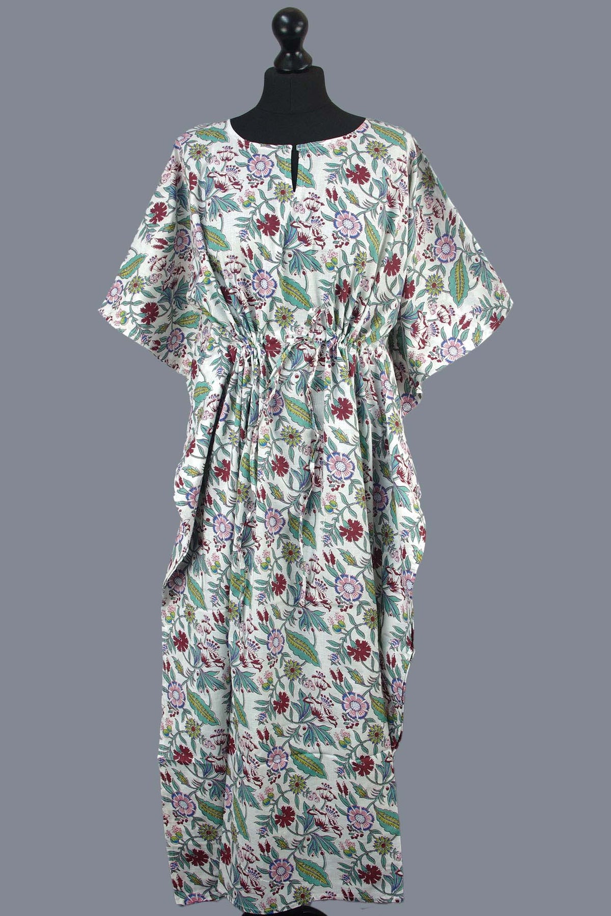 Cotton Long Kaftan - White Summer Bloom