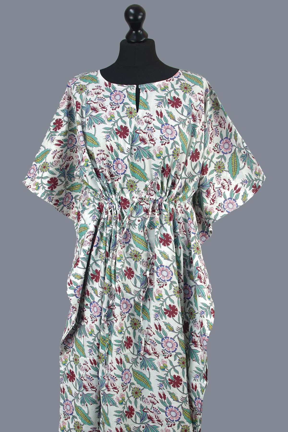 Cotton Long Kaftan - White Summer Bloom