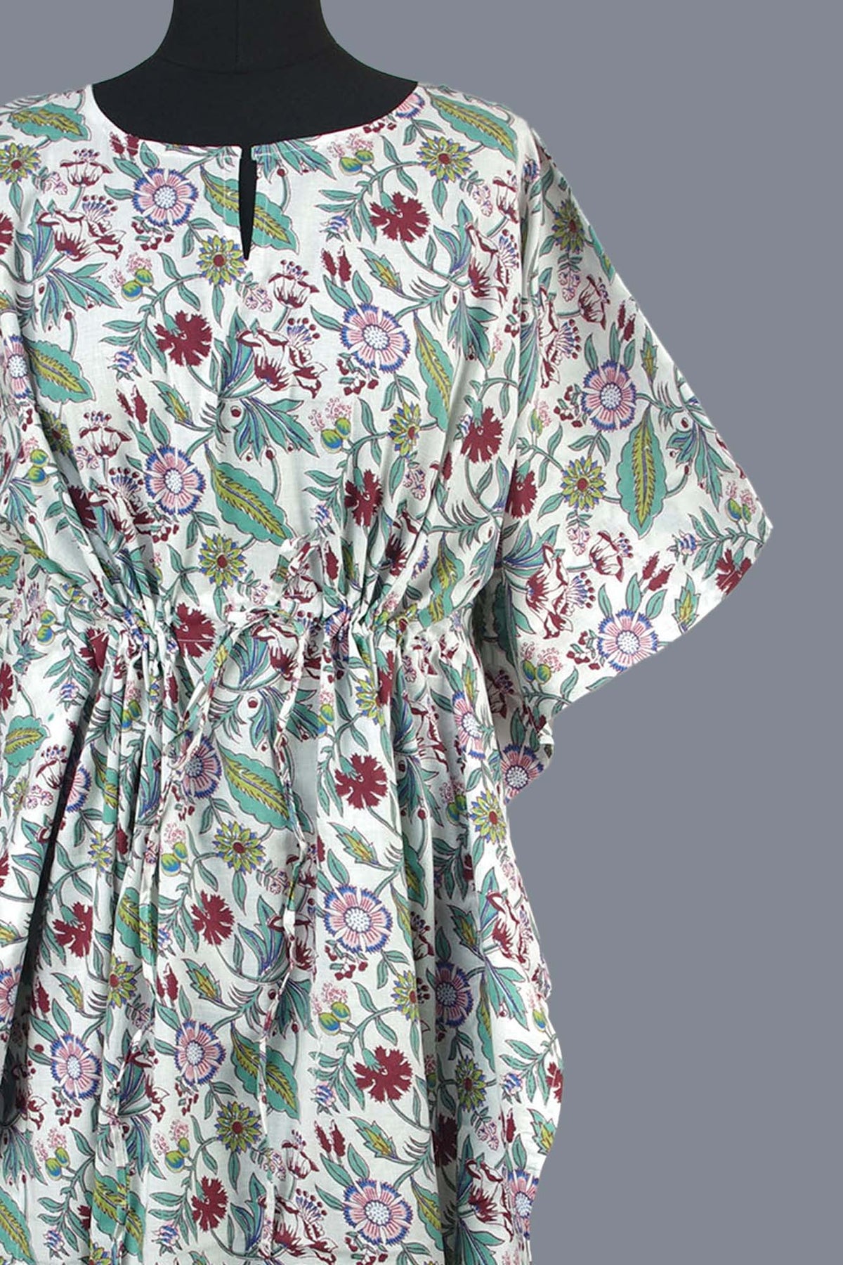 Cotton Long Kaftan - White Summer Bloom