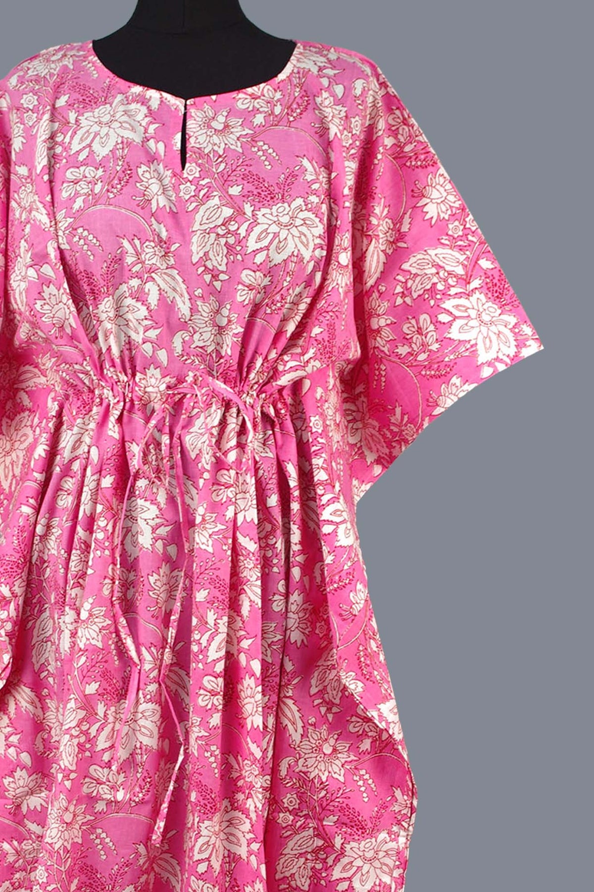 Cotton Long Kaftan - Pink Floral