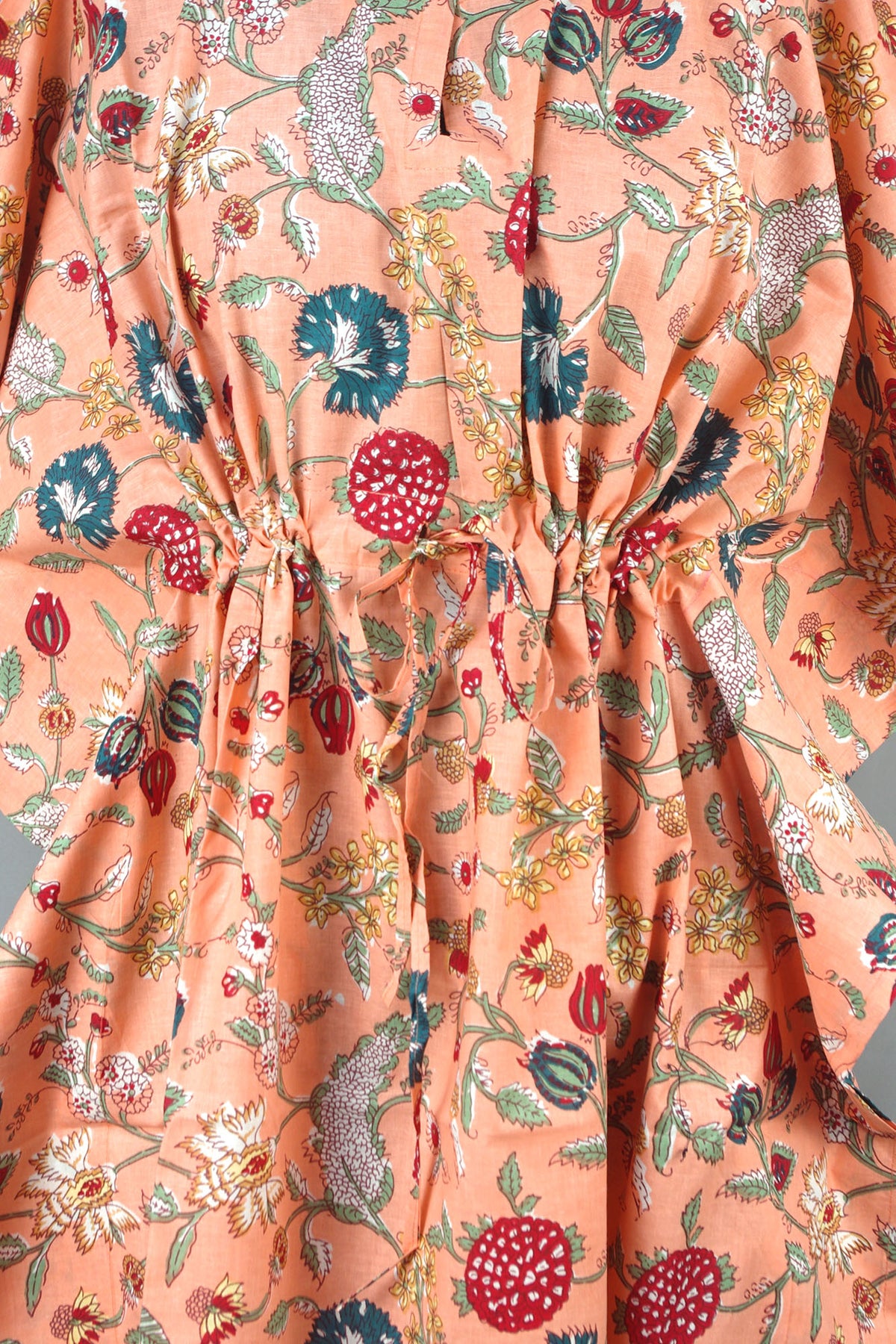 Cotton Long Kaftan - Floral Jaal On Peach