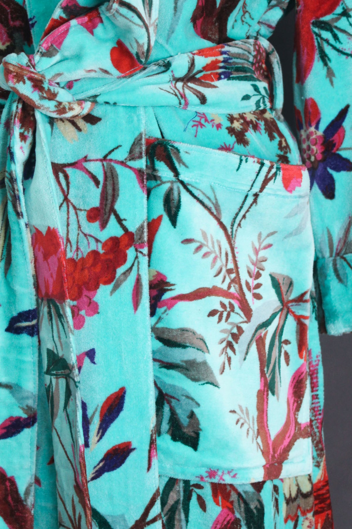 Luxury Blue Bird of Paradise Velvet Kimono Boho Robe / Jacket