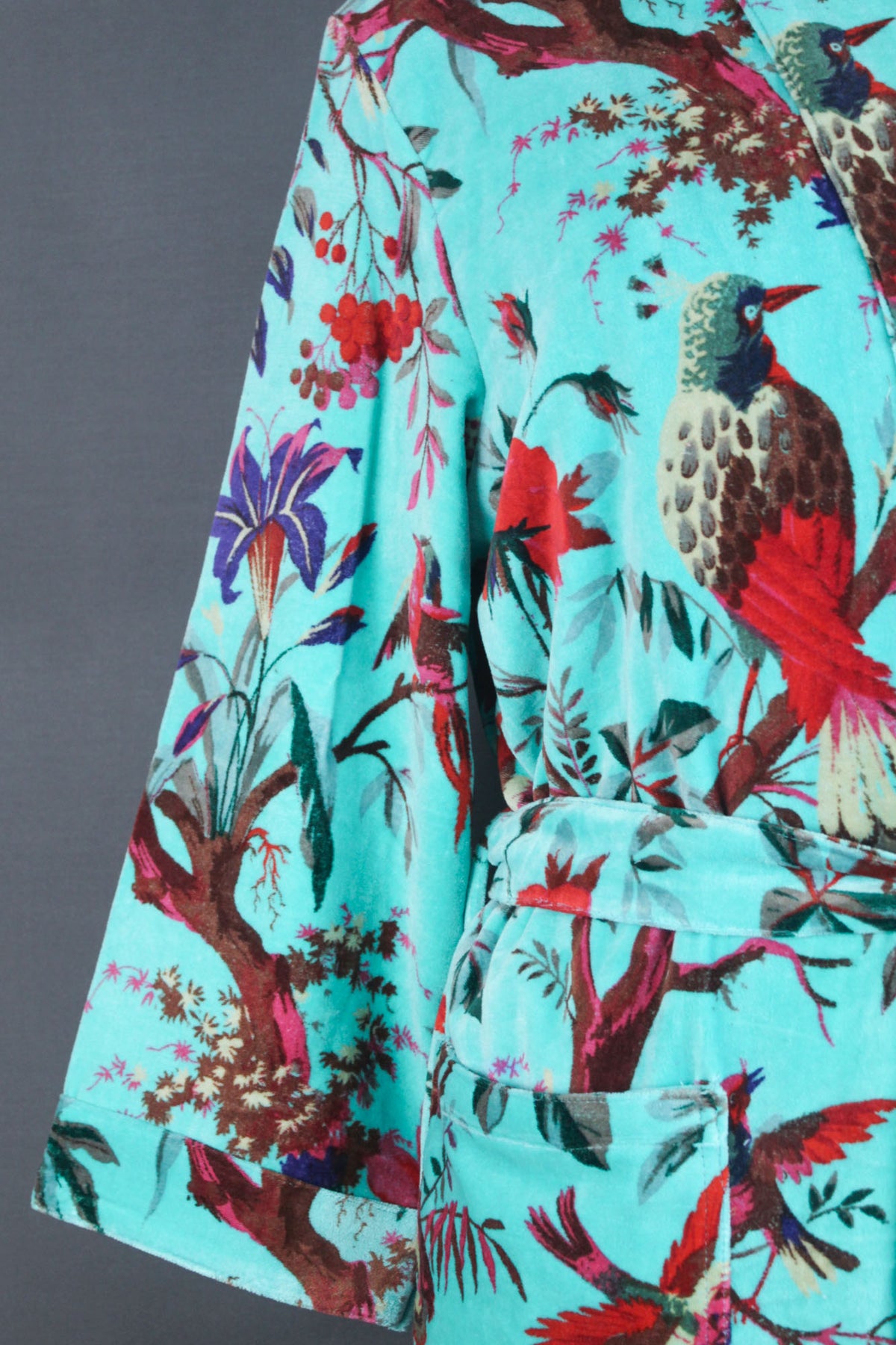 Luxury Blue Bird of Paradise Velvet Kimono Boho Robe / Jacket