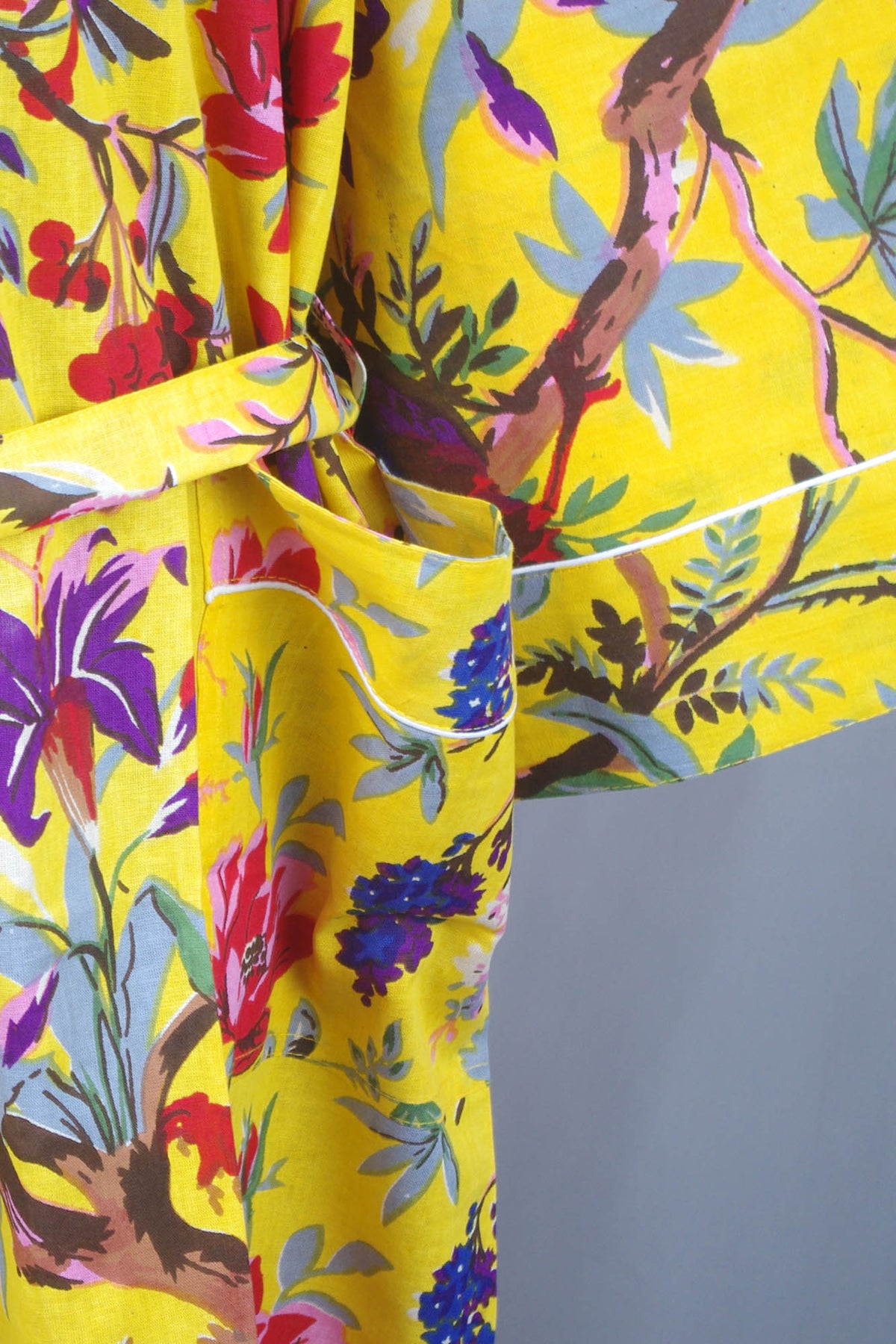 Yellow Birds Tropical Birds Cotton Kimono Dressing Gown