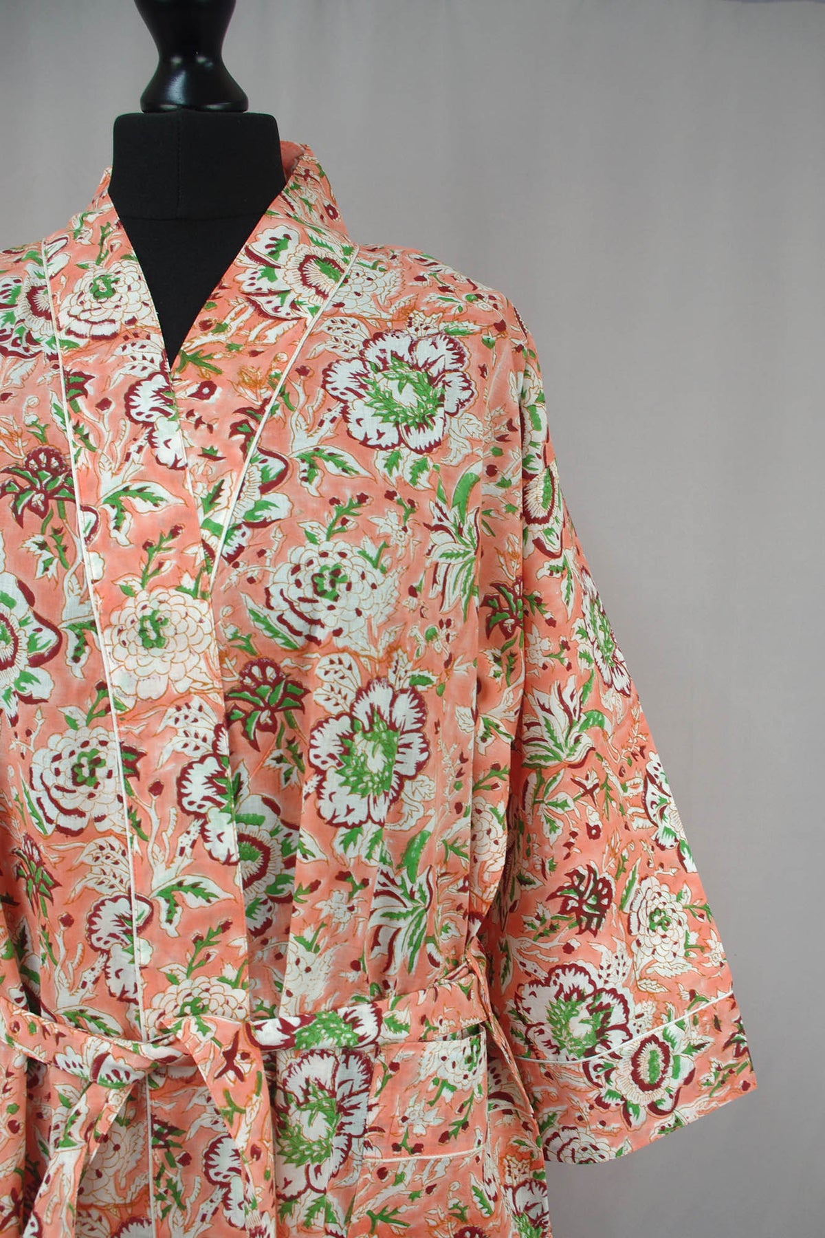 Peach Floral Cotton Kimono Dressing Gown