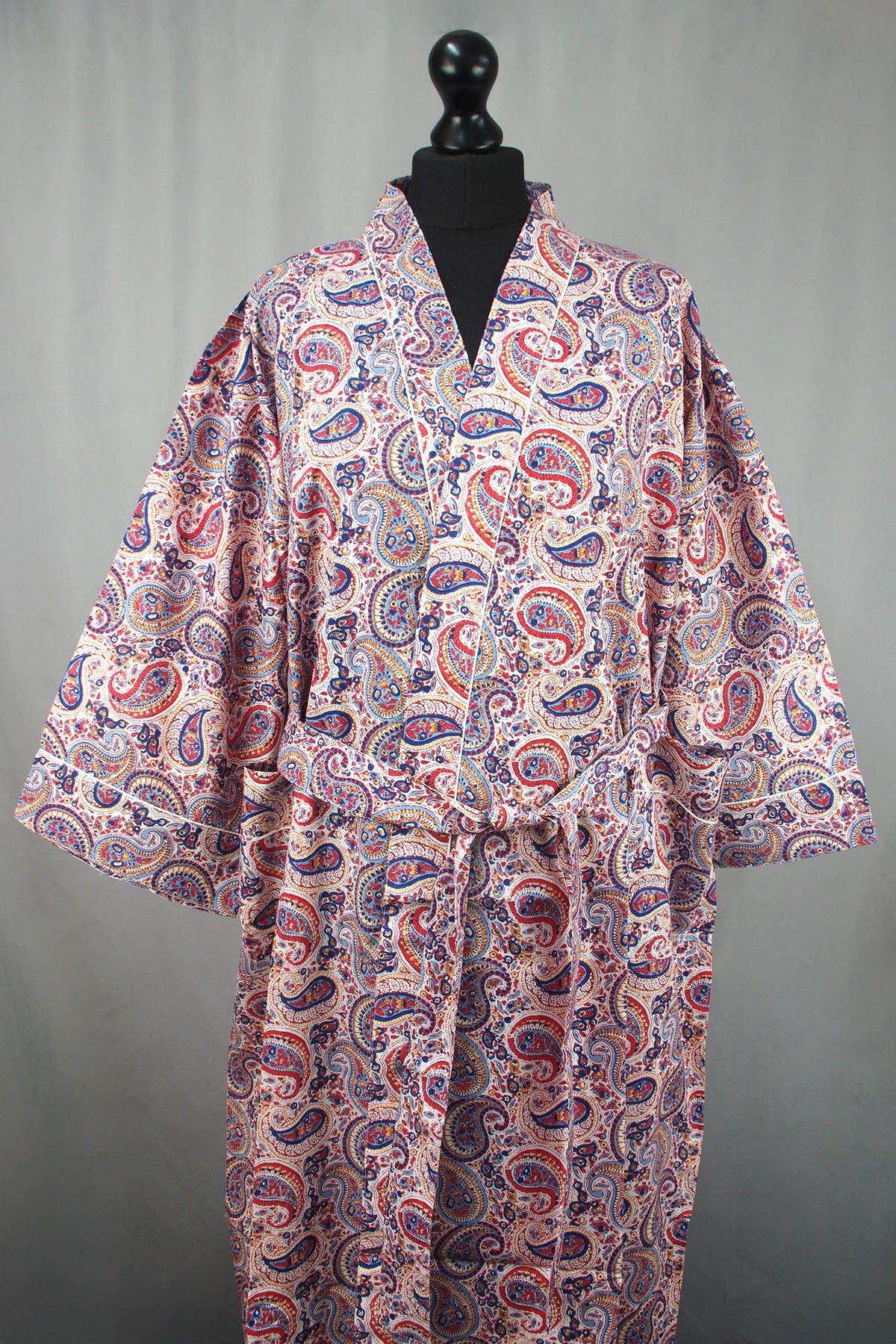 Light Cream Paisley Cotton Kimono Dressing Gown