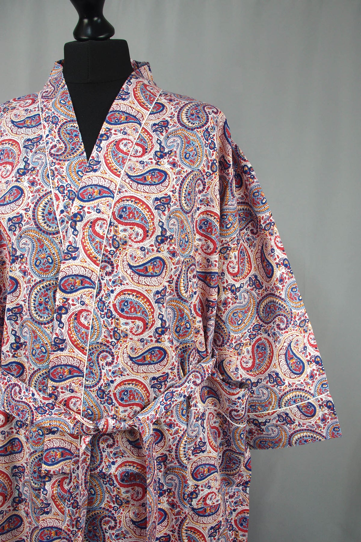 Light Cream Paisley Cotton Kimono Dressing Gown