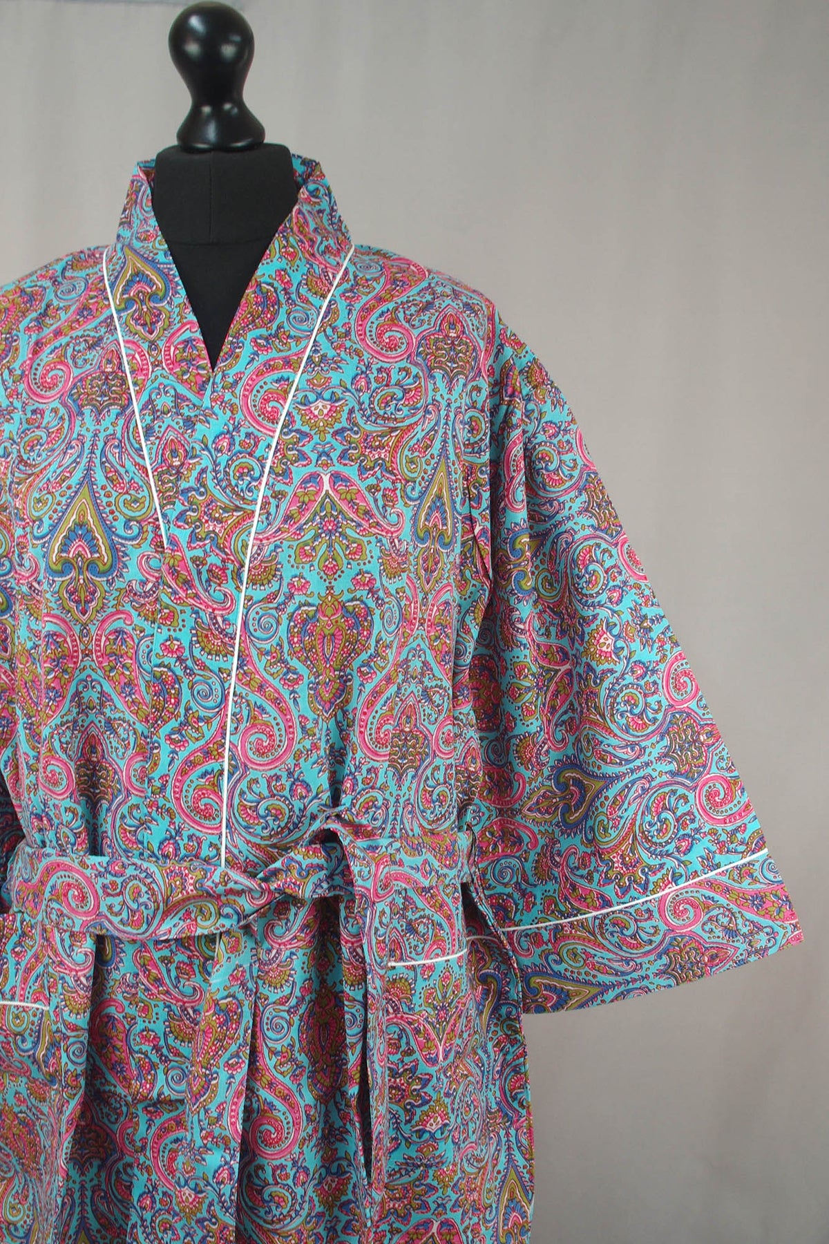 Blue Paisley Cotton Kimono Dressing Gown