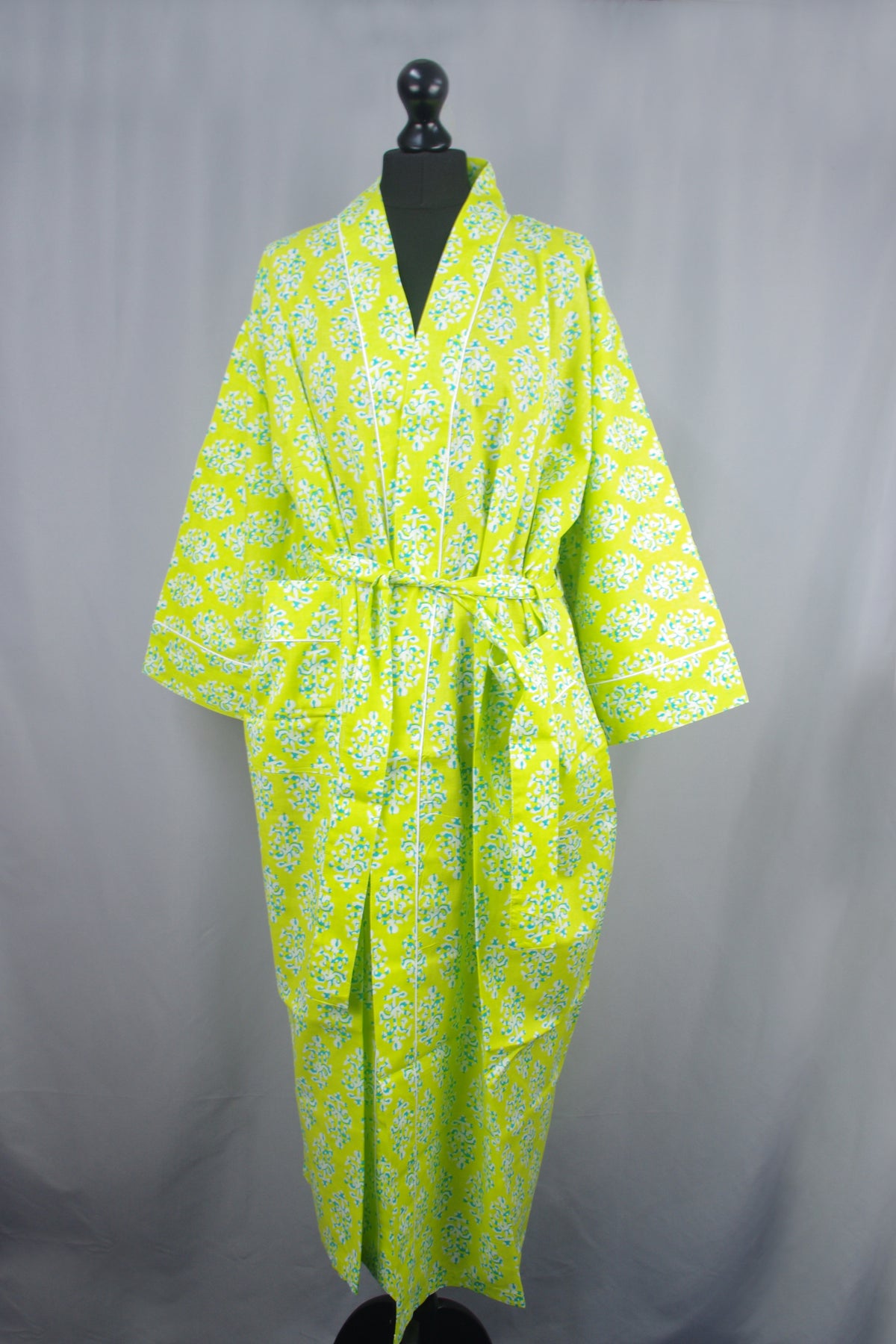 Green Floral Cotton Kimono Dressing Gown