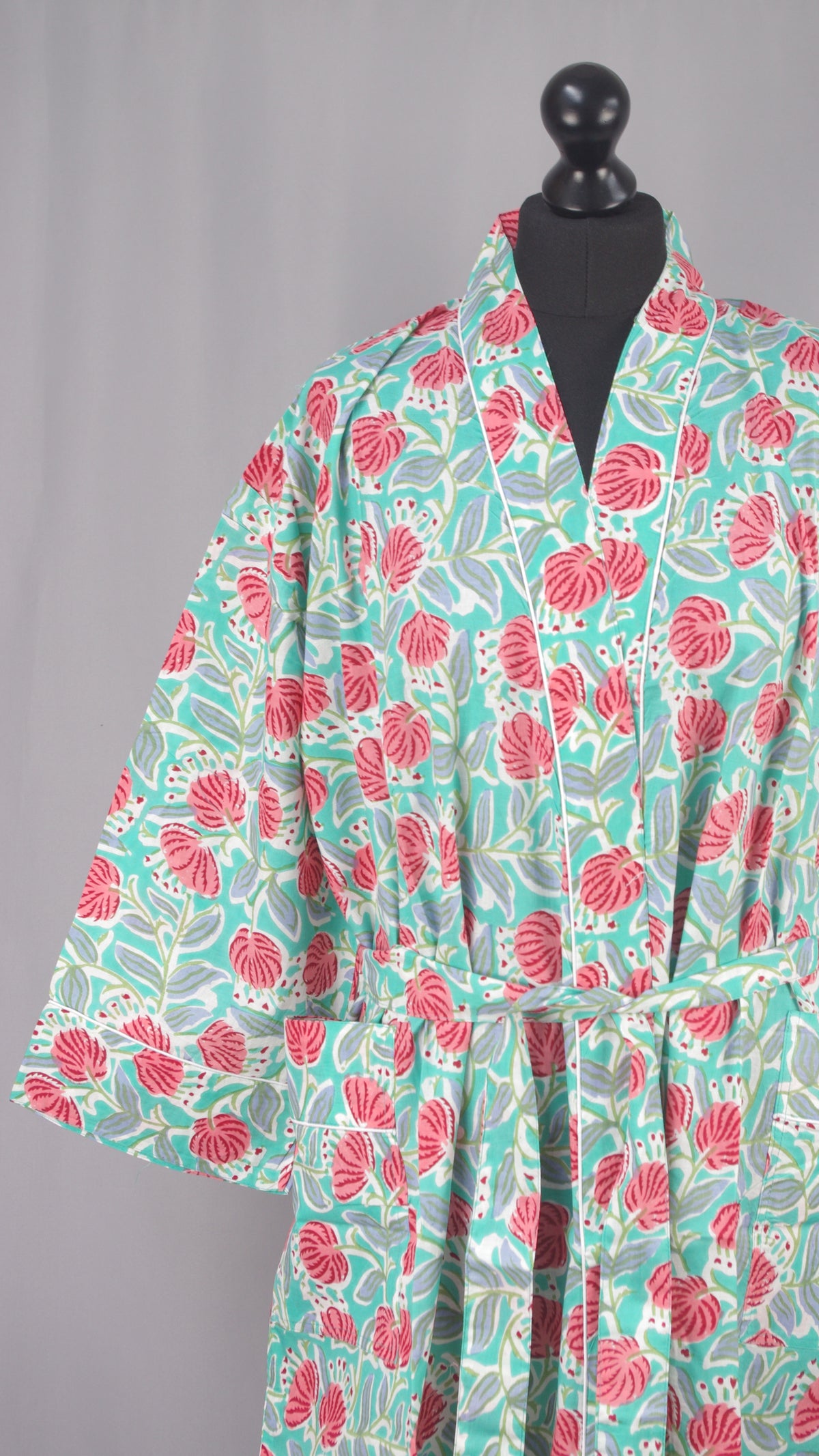 Green Dandelions Cotton Kimono Dressing Gown