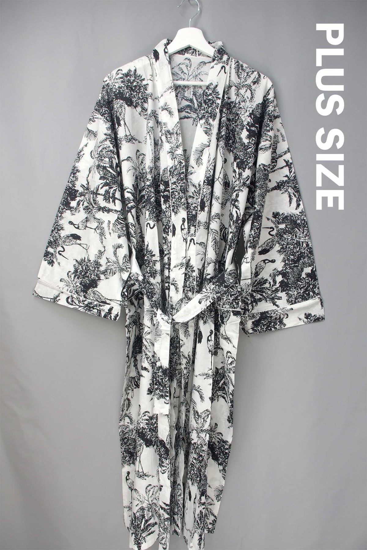 Schwarzer Frida Kahlo Kimono-Bademantel aus Baumwolle mit Blumendruck