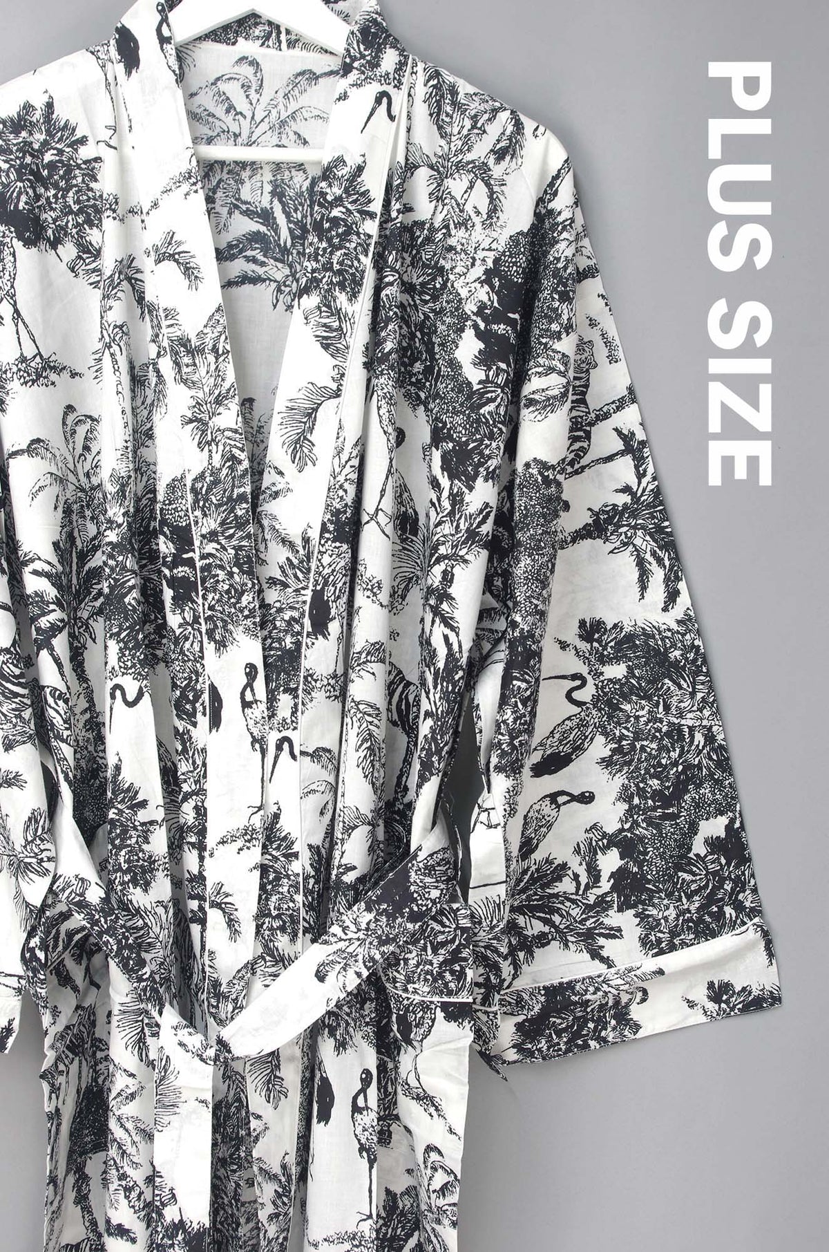 Schwarzer Frida Kahlo Kimono-Bademantel aus Baumwolle mit Blumendruck