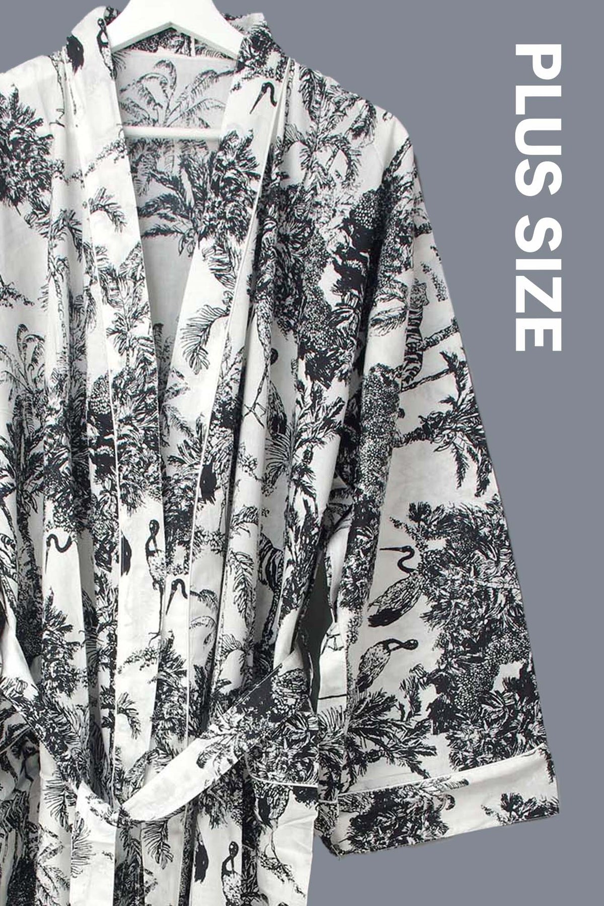 Schwarzer Frida Kahlo Kimono-Bademantel aus Baumwolle mit Blumendruck
