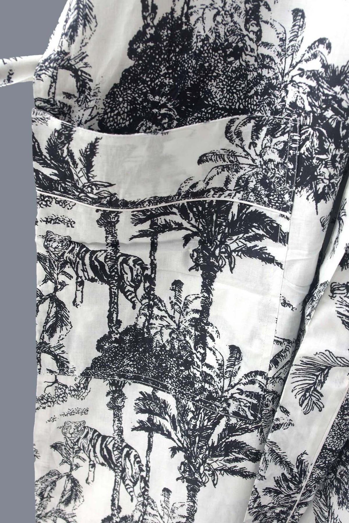 Black Jungle Print Cotton Kimono Dressing Gown