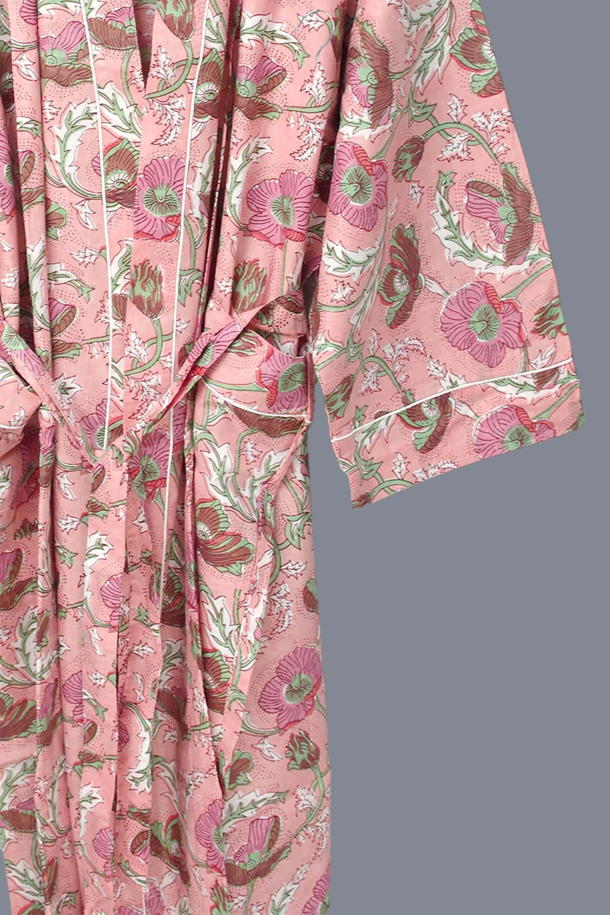 Poppy Flower Print Cotton Kimono Dressing Gown