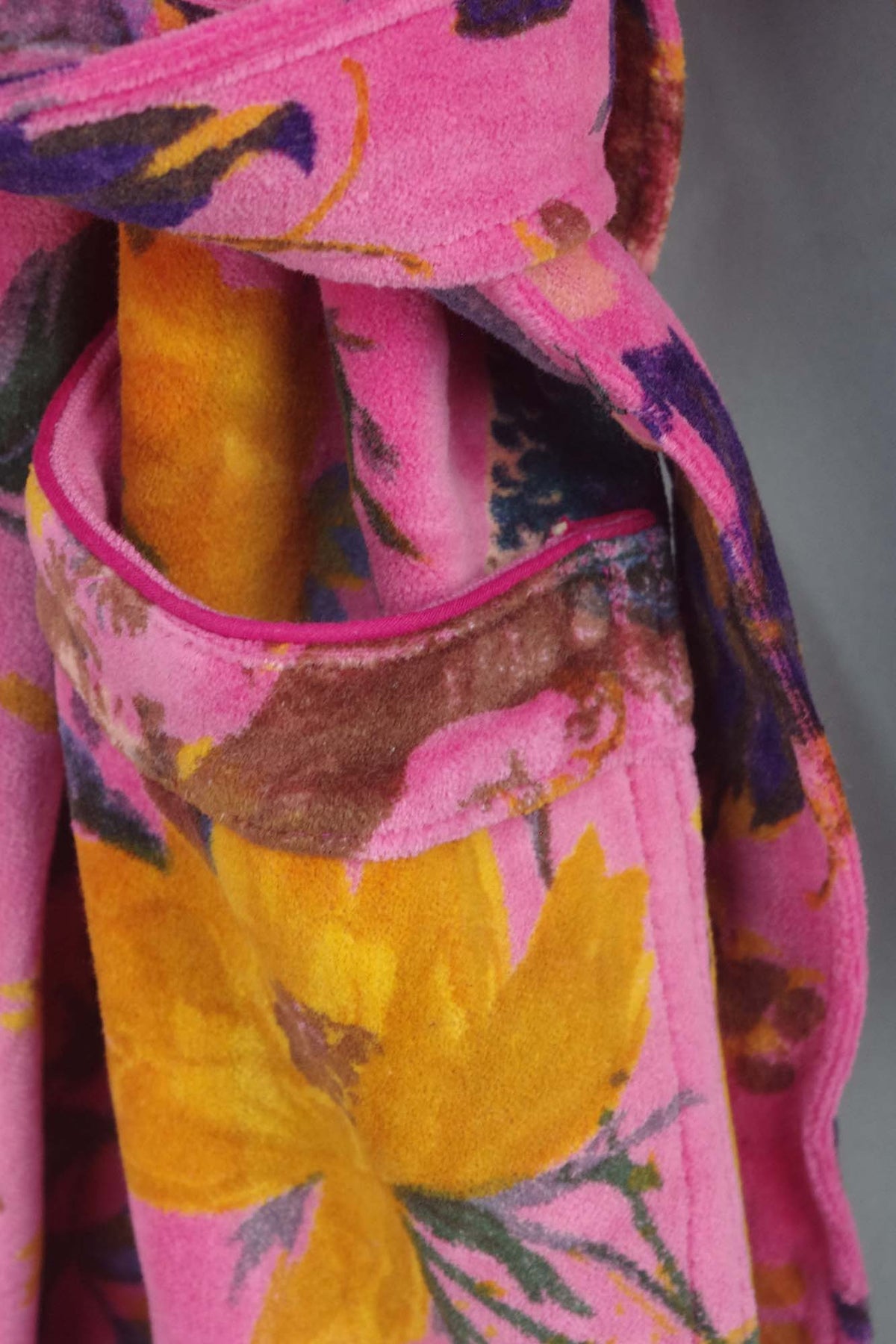 Luxury Pink Yellow Bird of Paradise Velvet Kimono Boho Robe With Lining.