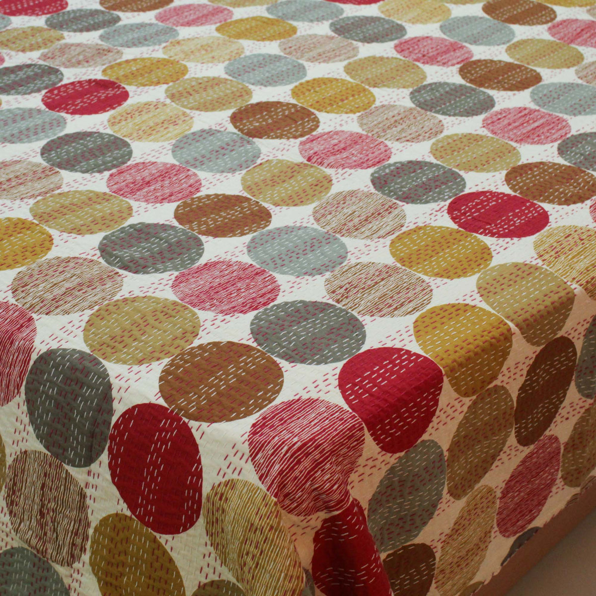 Multicolour Polaka Dots Indian Cotton Queen Kantha Quilt
