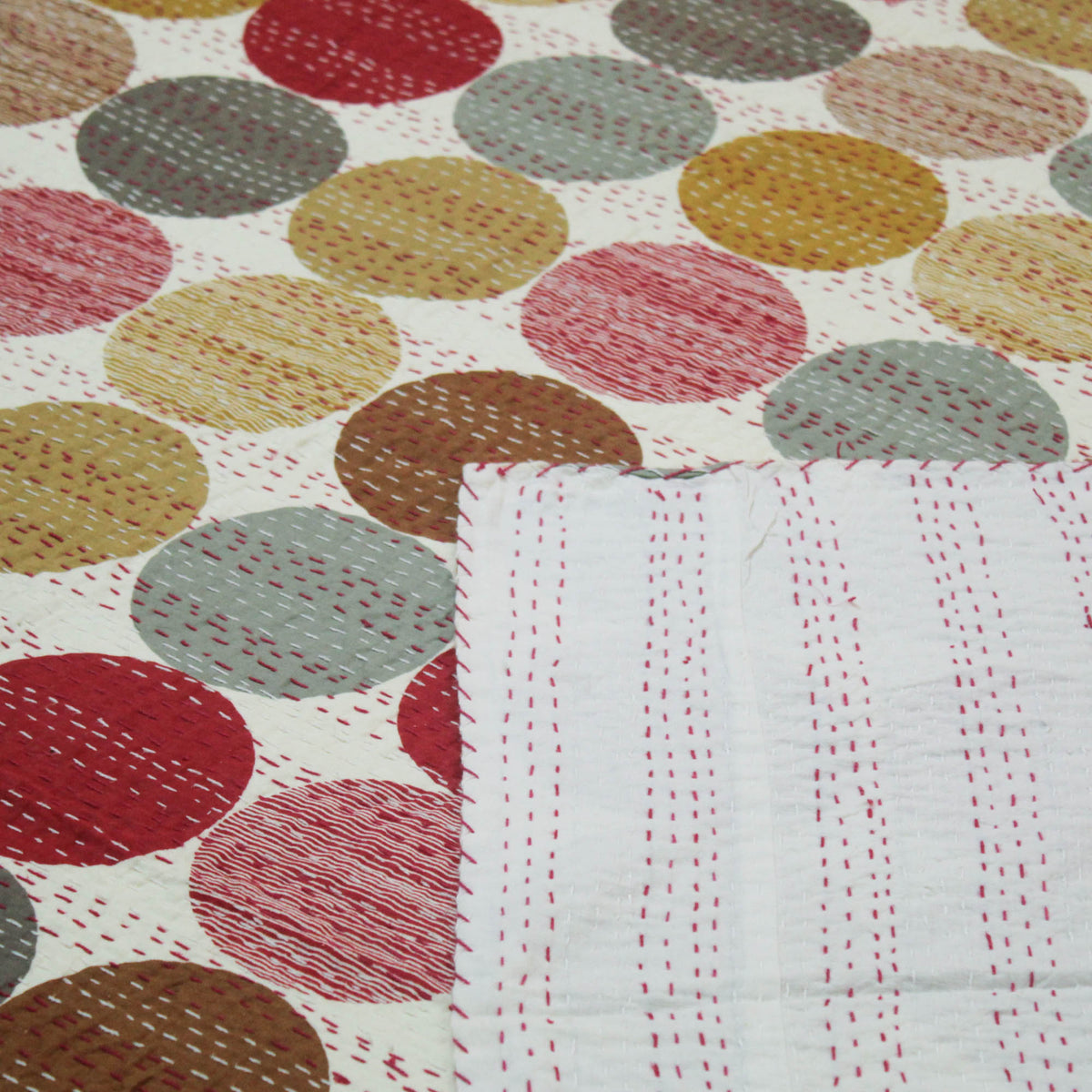 Multicolour Polaka Dots Indian Cotton Queen Kantha Quilt