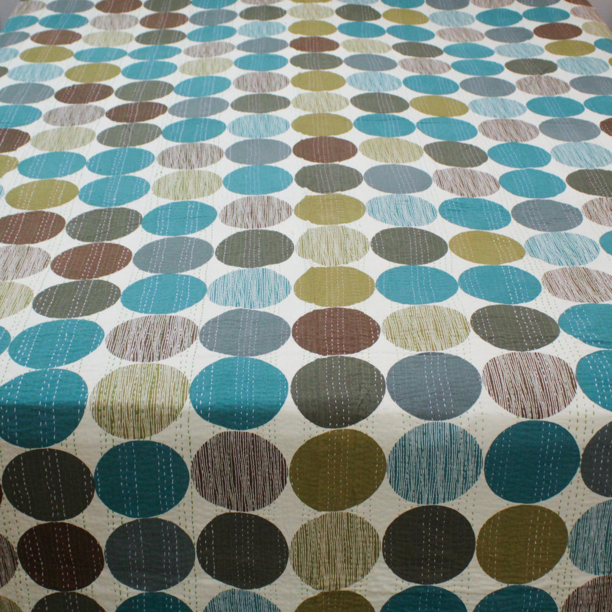 Multicolour Teal & White Pilaka Dots Indian Cotton Queen Kantha Quilt