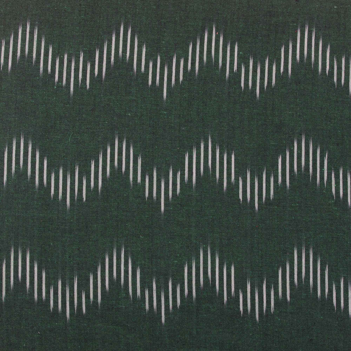 Ikat Hand Woven Cotton Fabric Design - Emerald Green With White Zig-Zag Weaves