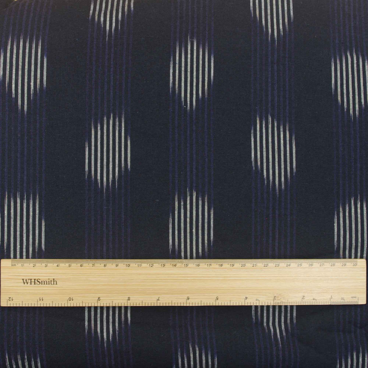 Ikat Hand Woven Cotton Fabric Design - White Lines On Indigo