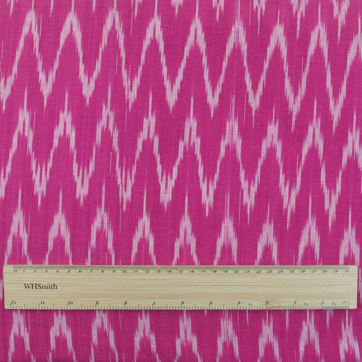 Ikat Hand Woven Cotton Fabric Design - Fuschia Pink With White Zig-Zag Weaves