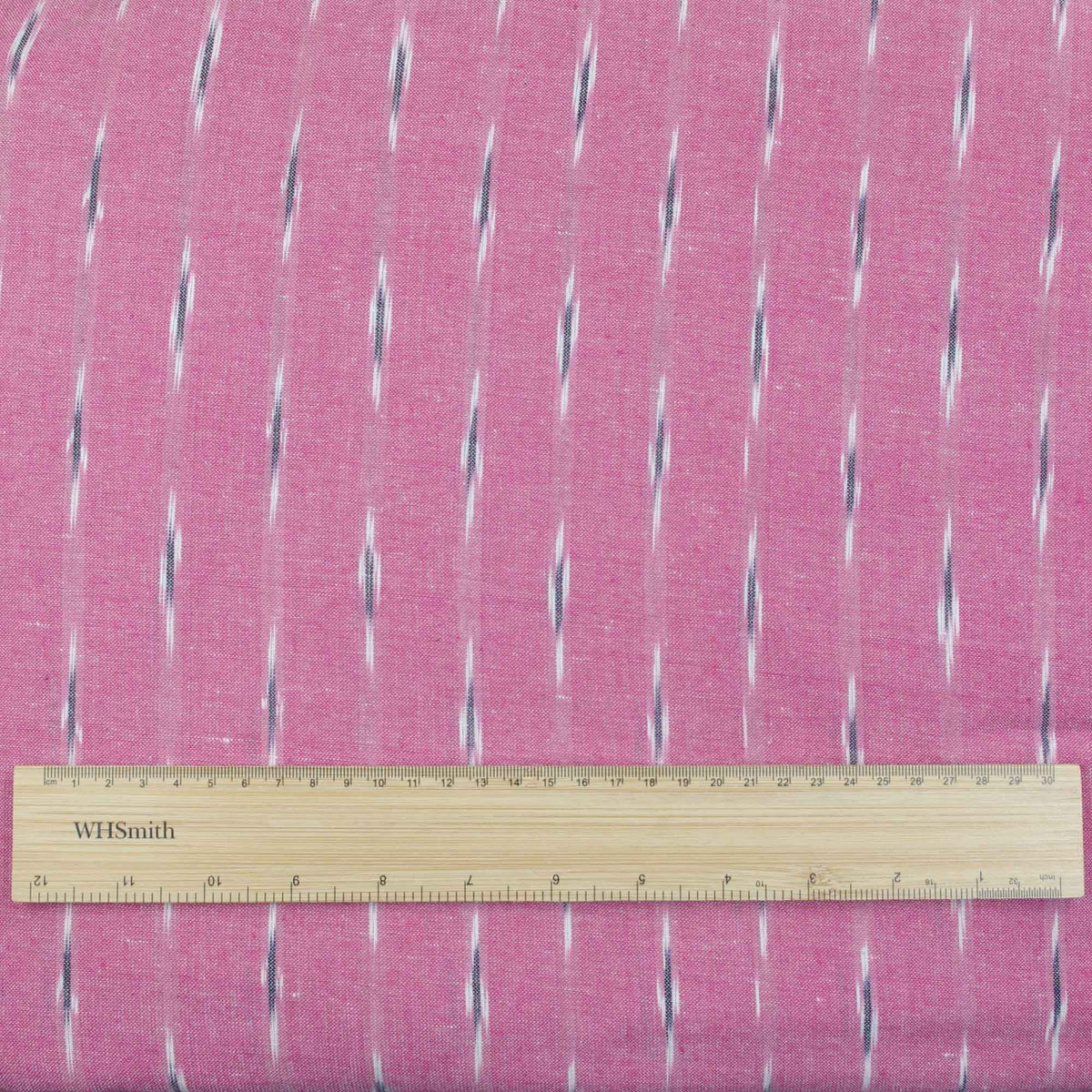 Ikat Hand Woven Cotton Fabric Design - Light Pink With White Lines