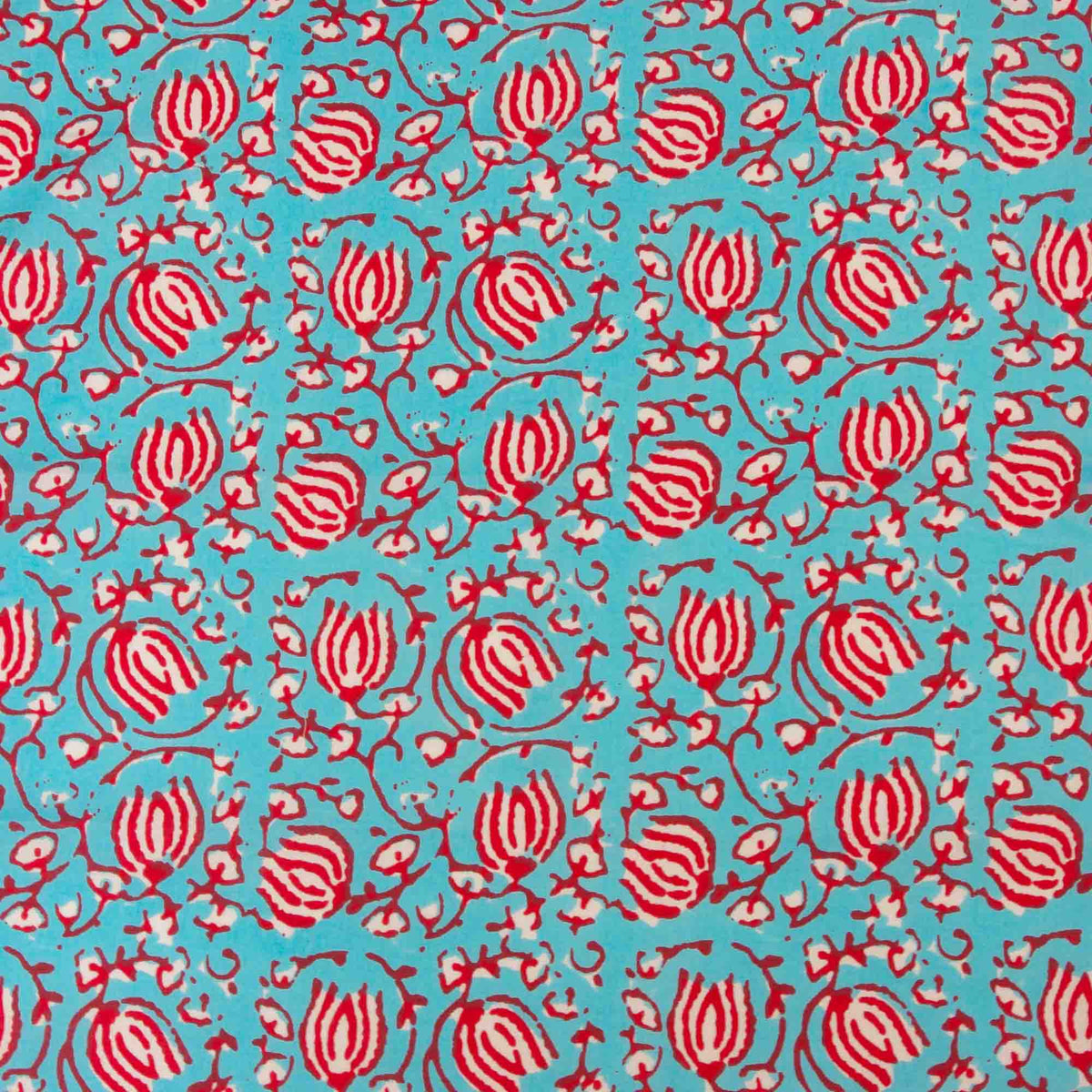 Turquoise and Red Lotus Design Cotton Dinner Napkins 18'' - Set of 4