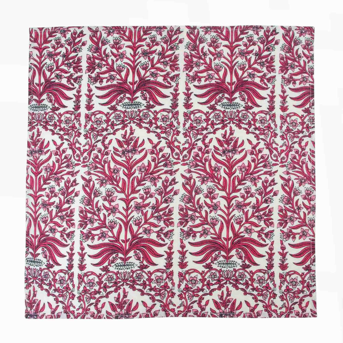 Pink and White, Botanical Mughal Design Cotton Dinner Napkins 18'' - Set of 4