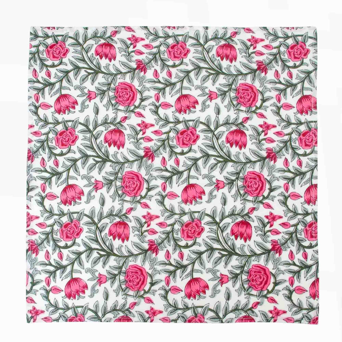 Rose and Vine Design On White Background, Cotton Dinner Napkins 18'' - Set of 4
