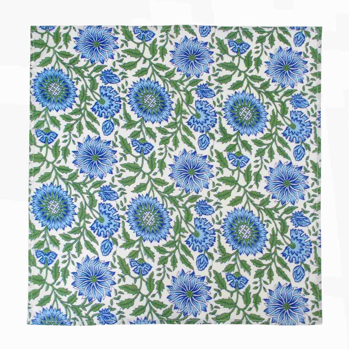 Blue & Green Sunflowers On White Background,Cotton Dinner Napkins 18'' - Set of 4