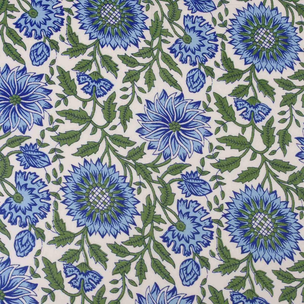 Blue & Green Sunflowers On White Background,Cotton Dinner Napkins 18'' - Set of 4
