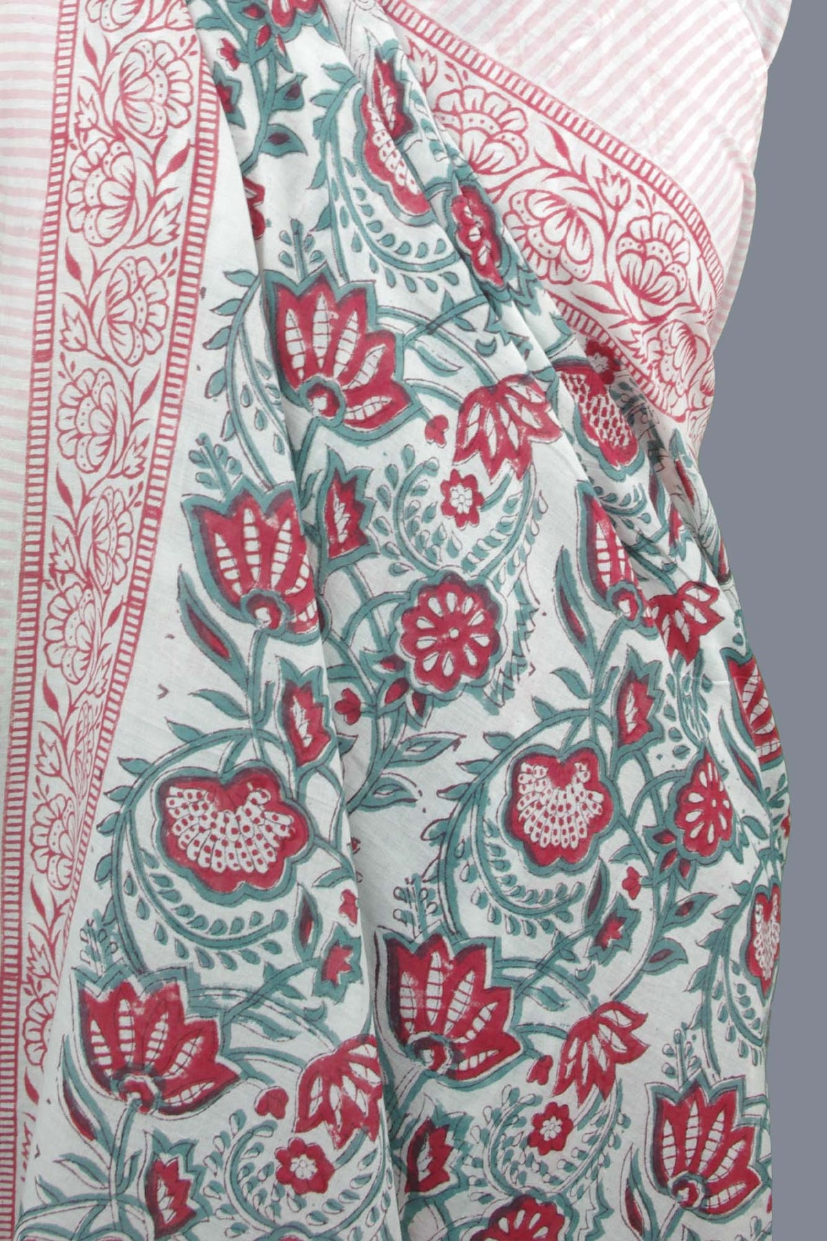 Beach  Coverup Sarong Pareo - Rustic Red & Teal Green Floral