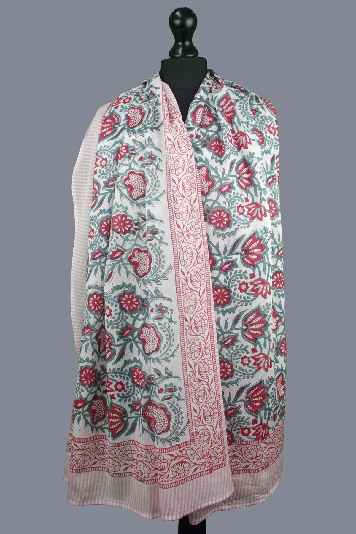 Beach  Coverup Sarong Pareo - Rustic Red & Teal Green Floral