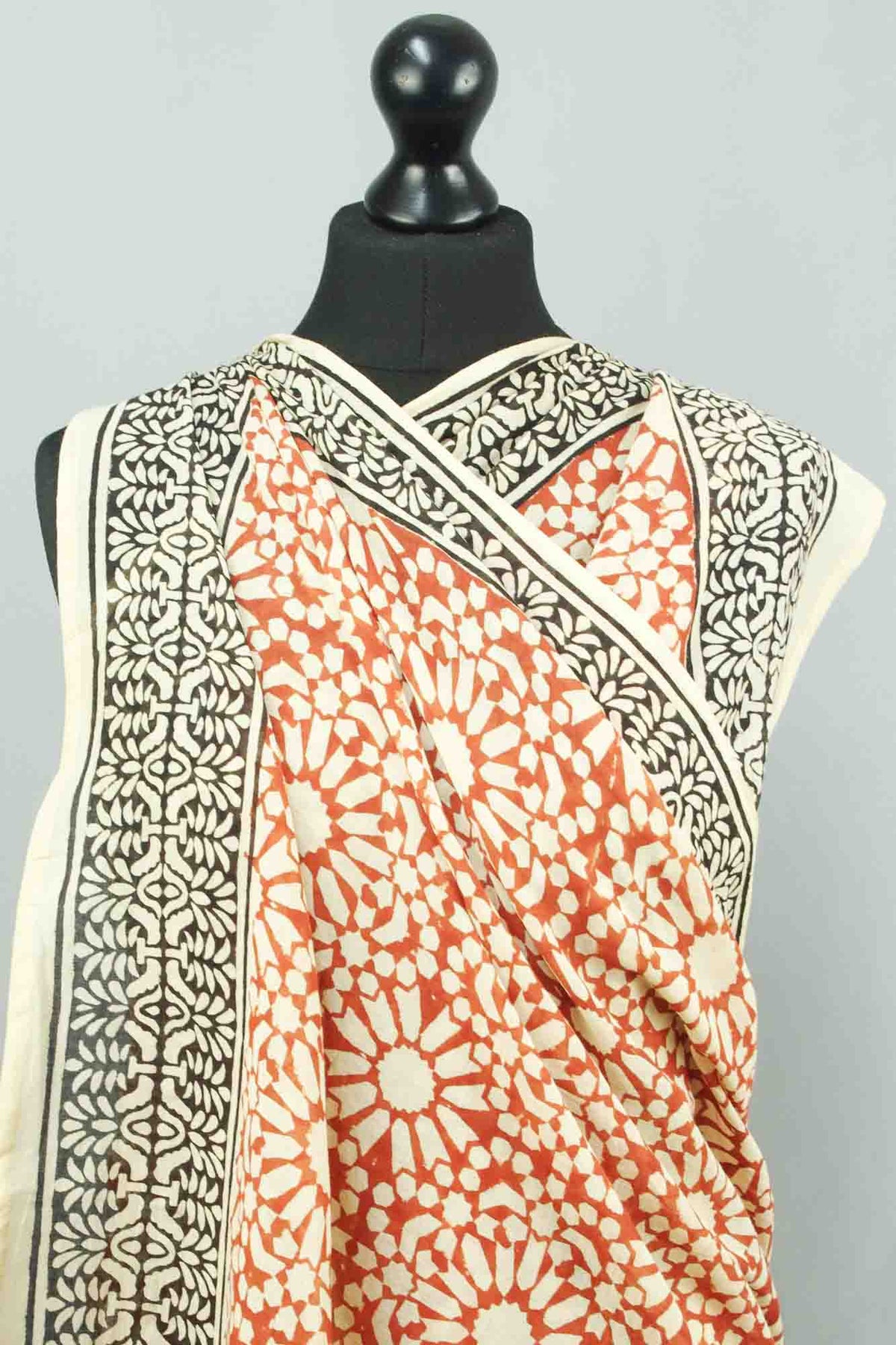 Bagru Beach Coverup Sarong Pareo - Tangerine Red Floral