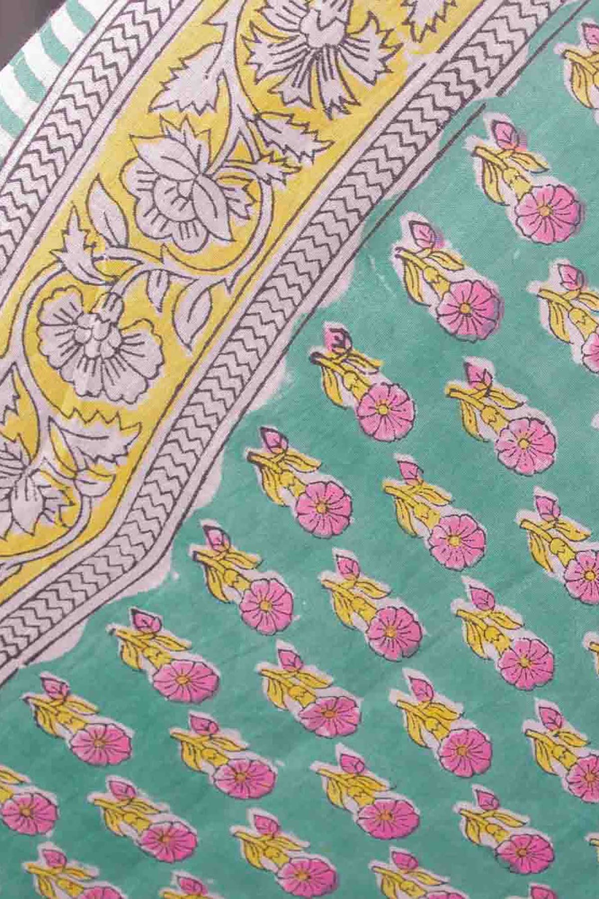 Beach Coverup Sarong Pareo - Pink Flower on Jungle Green