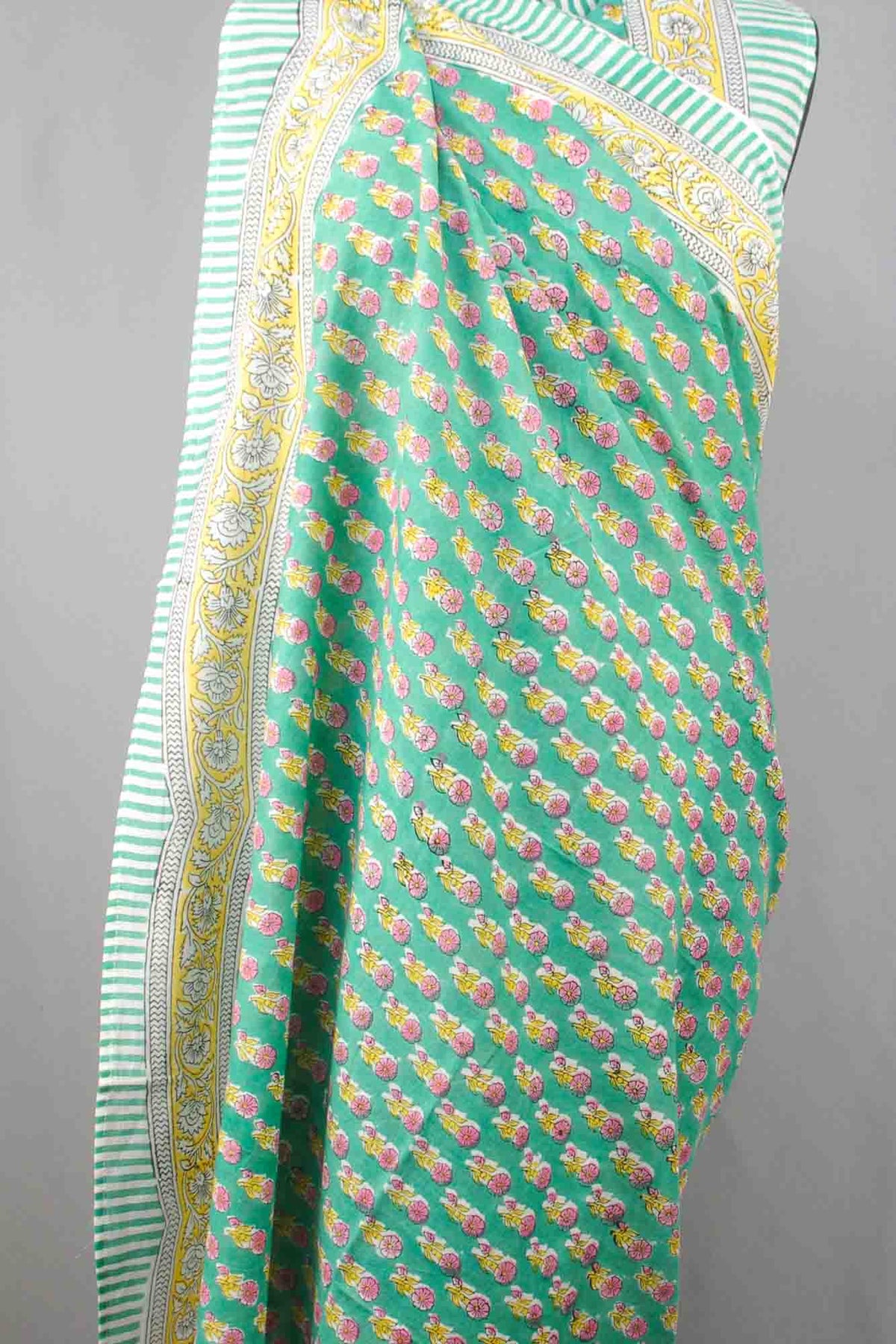 Beach Coverup Sarong Pareo - Pink Flower on Jungle Green