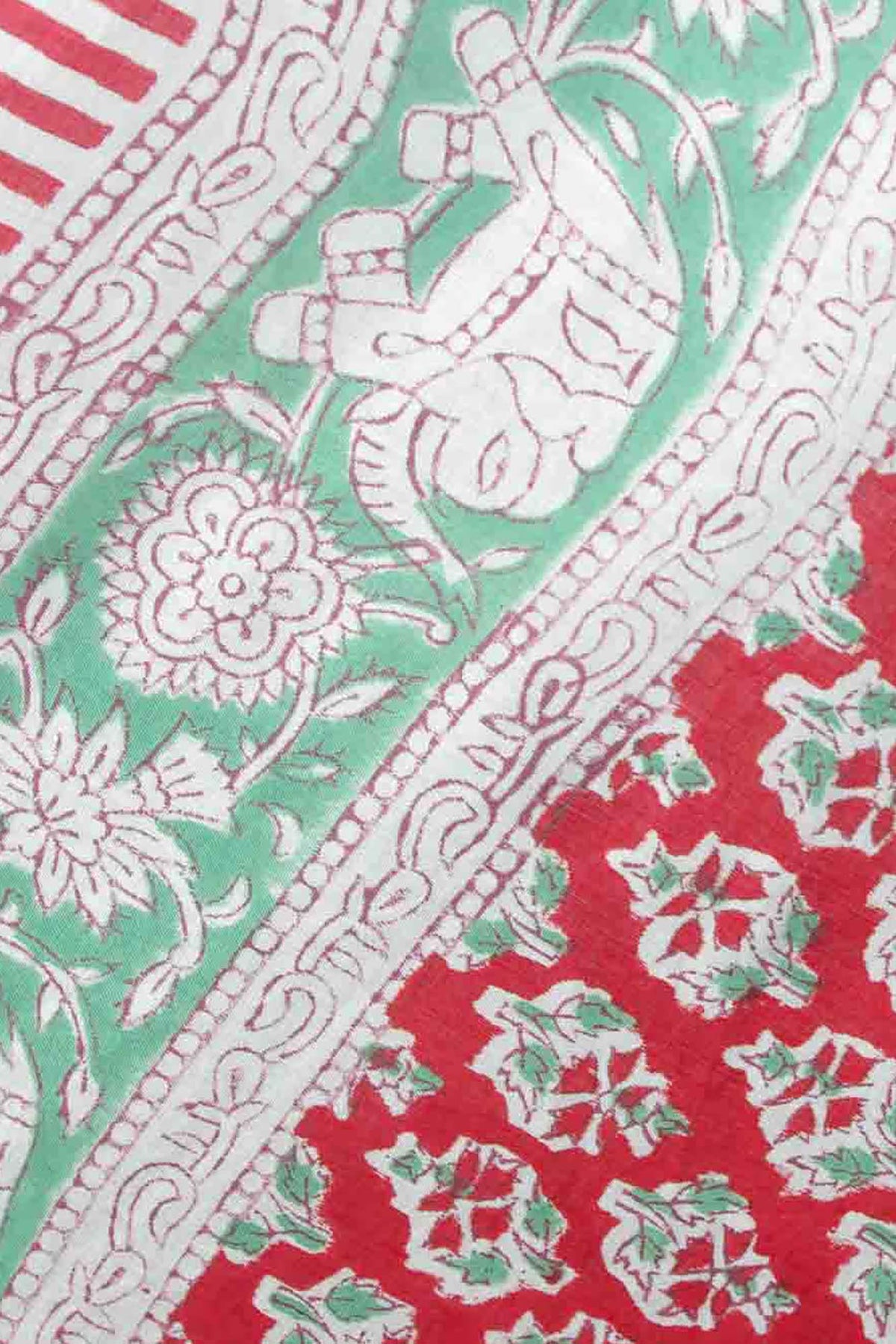 Beach Coverup Sarong Pareo - Red Coral Floral With Elephant Border