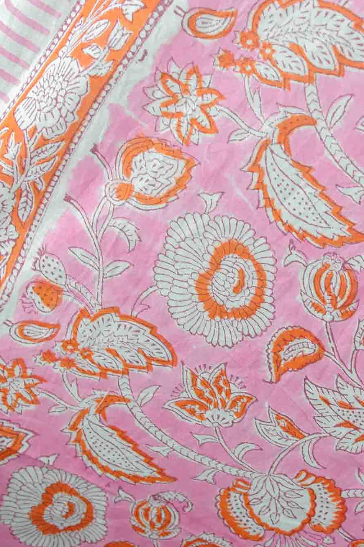 Beach Coverup Sarong Pareo - Orange Coral Floral With Pink