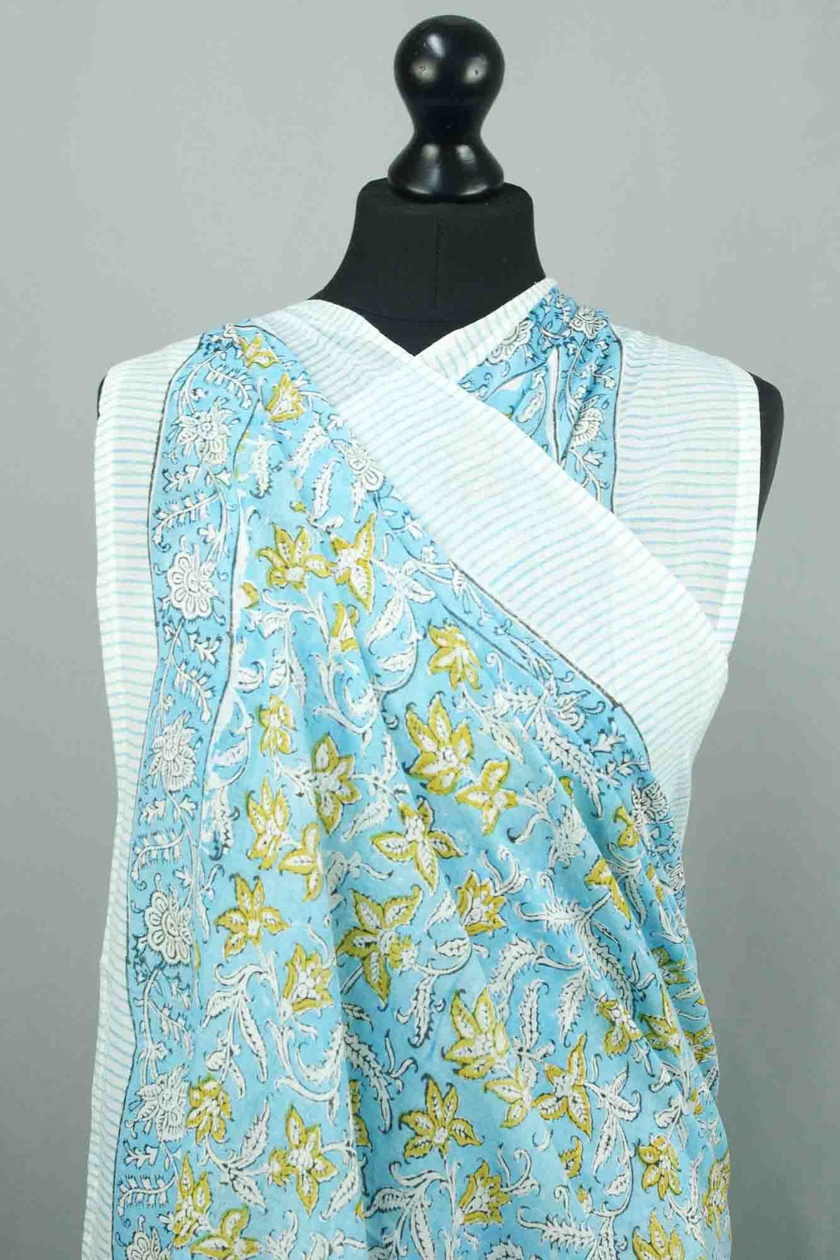 Beach Coverup Sarong Pareo - Blue Mustard Floral