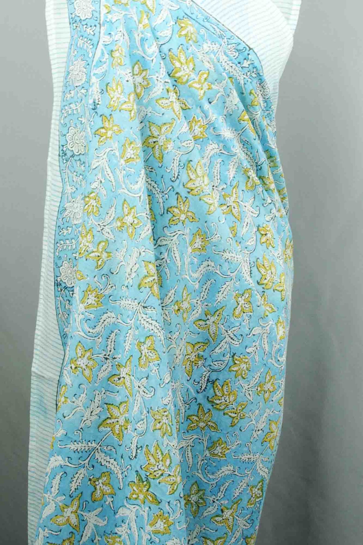 Beach Coverup Sarong Pareo - Blue Mustard Floral
