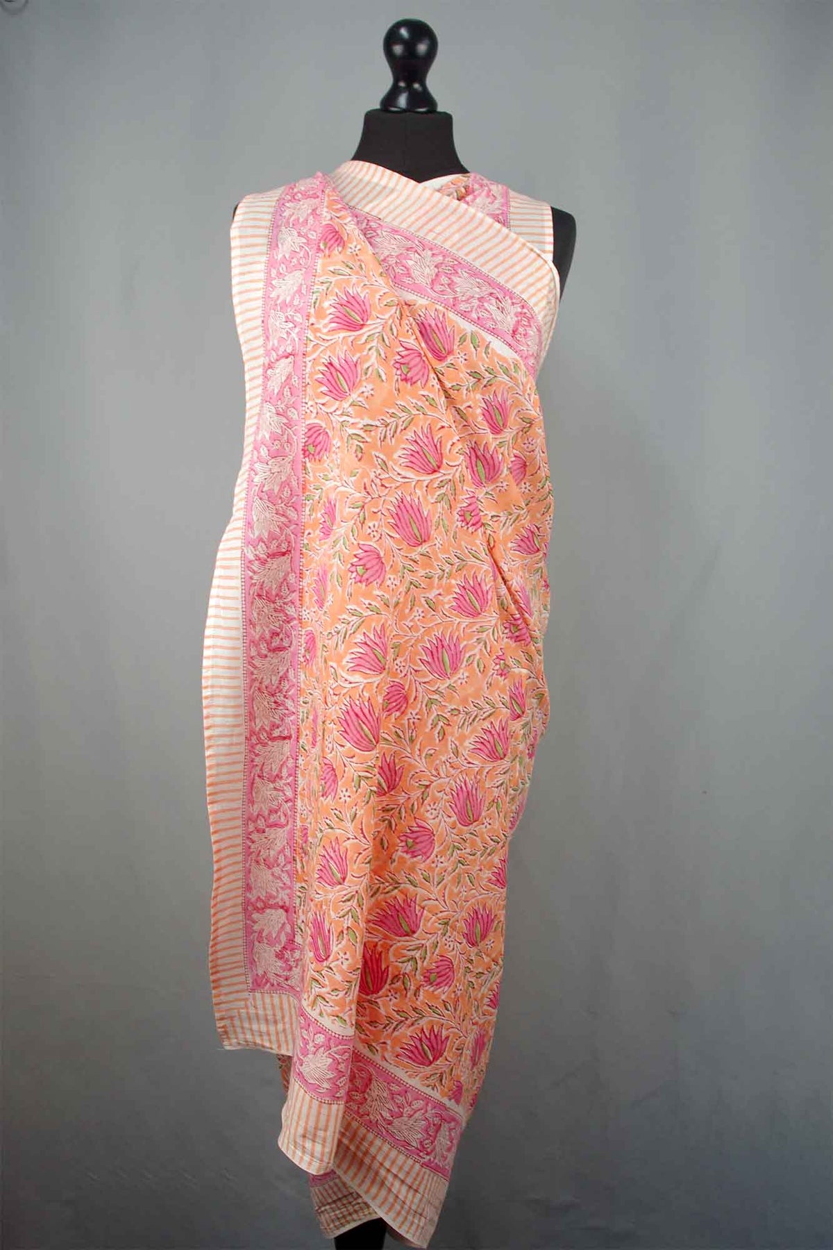 Beach Coverup Sarong Pareo - Lotus Print Peachy Orange