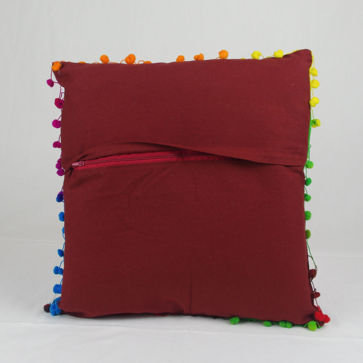 Suzani Woolen Embroidered Cotton Cushion Cover - Brown Multicolour