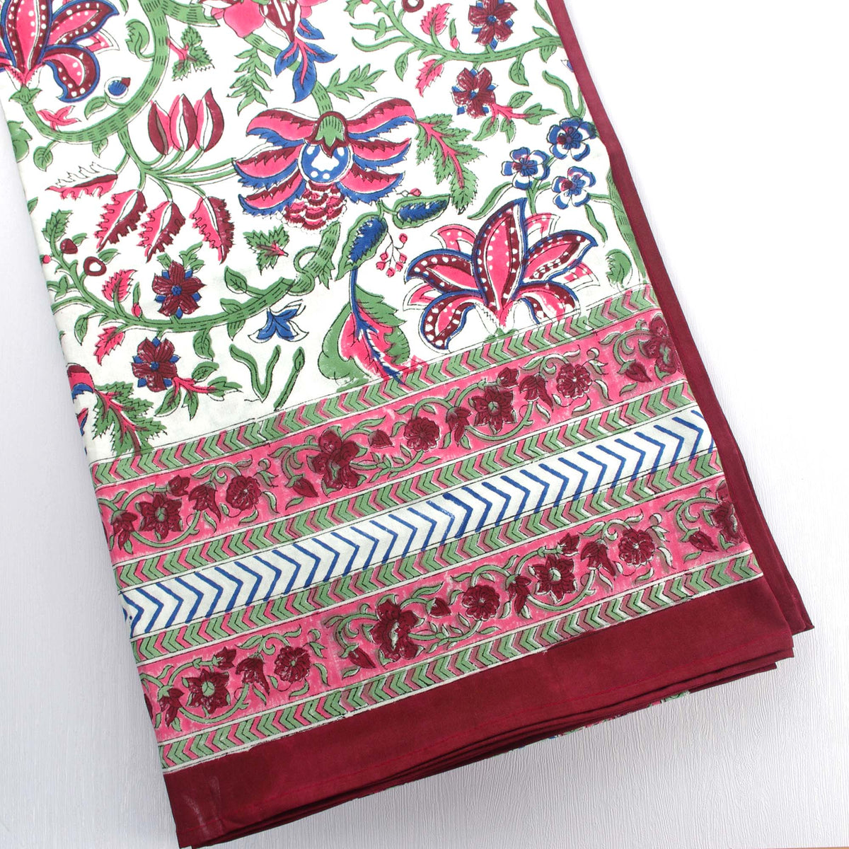 Berry Floral Jaal Block Printed Rectangle Tablecloth Table Cover