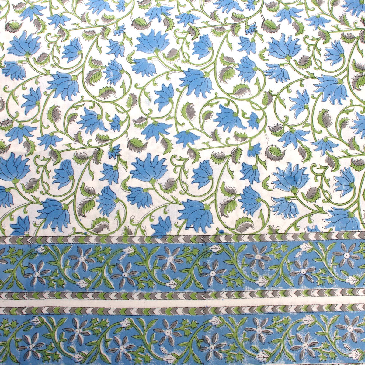Blue Floral Jaal Block Printed Rectangle Tablecloth Table Cover