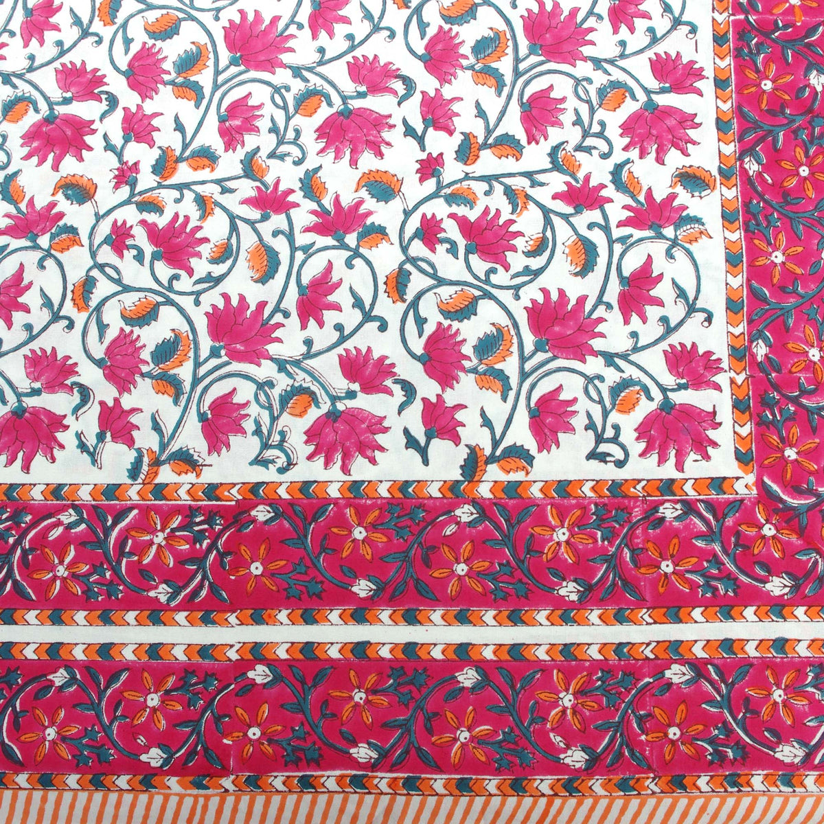 Pink Floral Jaal Block Printed Rectangle Tablecloth Table Cover