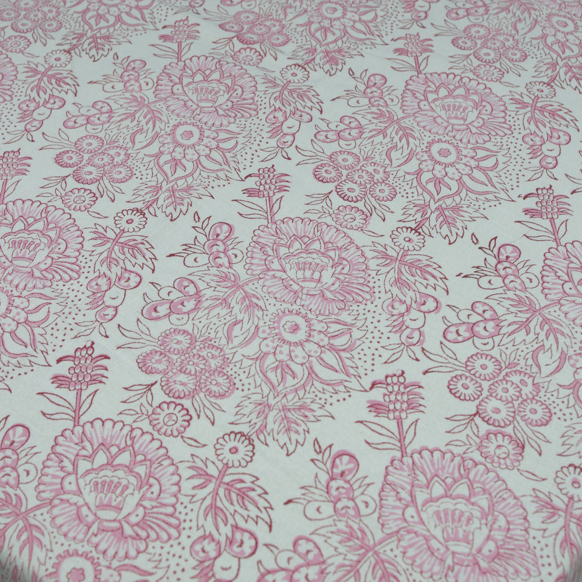 Block Printed Rectangle Tablecloth Table Cover - Pink Wild Flowers