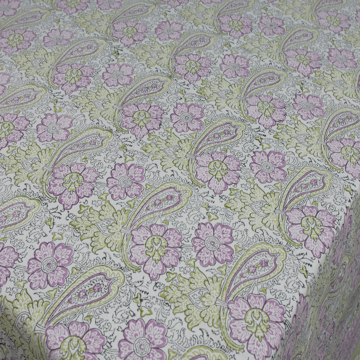 Block Printed Rectangle Tablecloth Table Cover - Purple & Green  Paisley