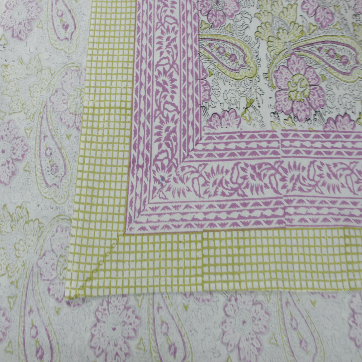 Block Printed Rectangle Tablecloth Table Cover - Purple & Green  Paisley